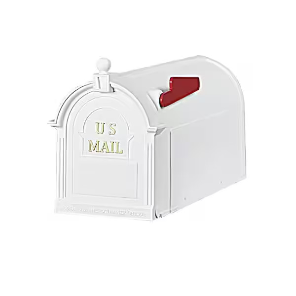 Ambrose White Post Mount Mailbox Large Plastic Residential Home Mail Box