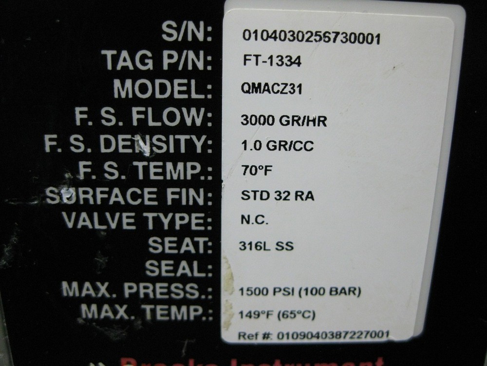 BROOKS INSTRUMENT QUANTIM PRECISION MASS FLOW, MODEL: QMACZ31,