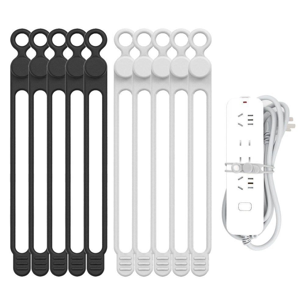 Silicone Cable Straps 10pcs Extra-Long Reusable Hanging Organizer for Cables ...