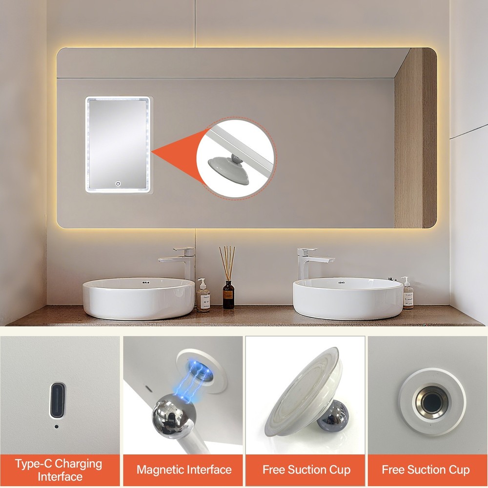 Rechargeable Makeup Mirror,360° rotation,Touch Control,3 Color Dimmable