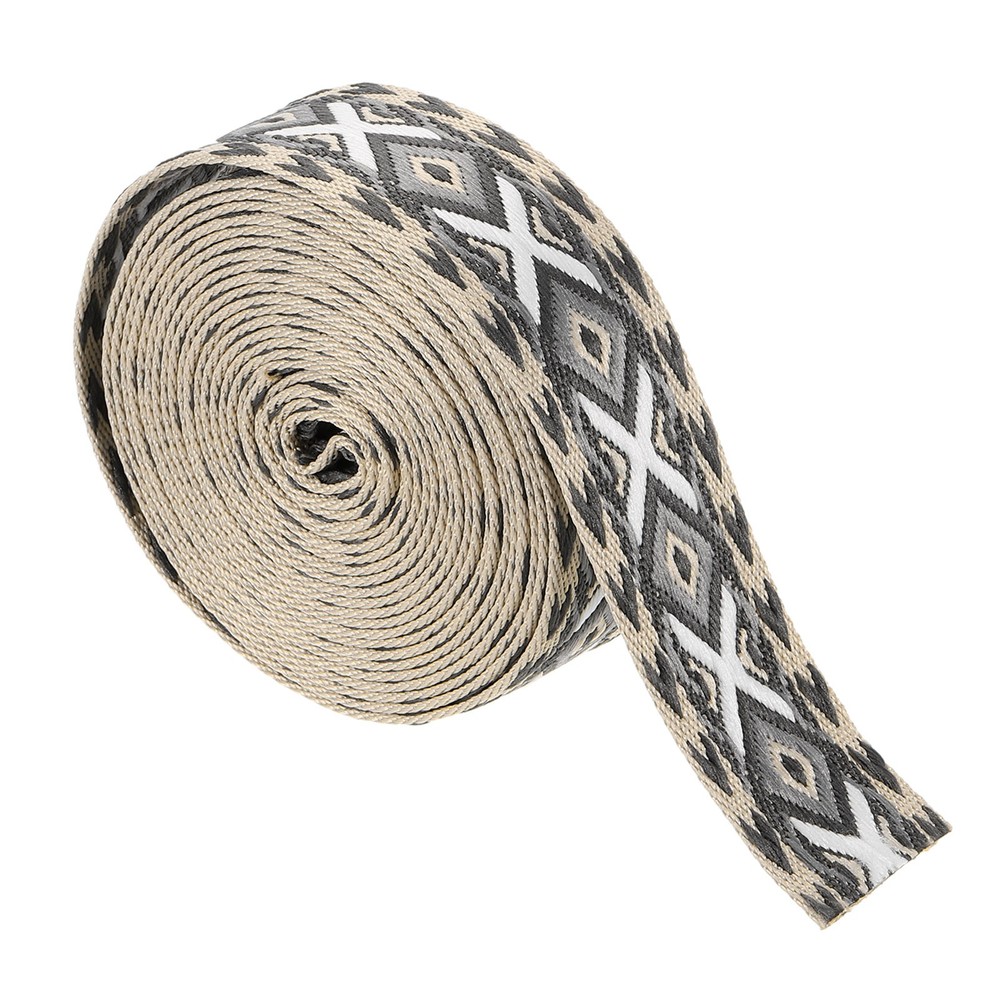 5Yards Cotton Webbing Strap 38mm Jacquard Webbing Purse Strap, Gray-White