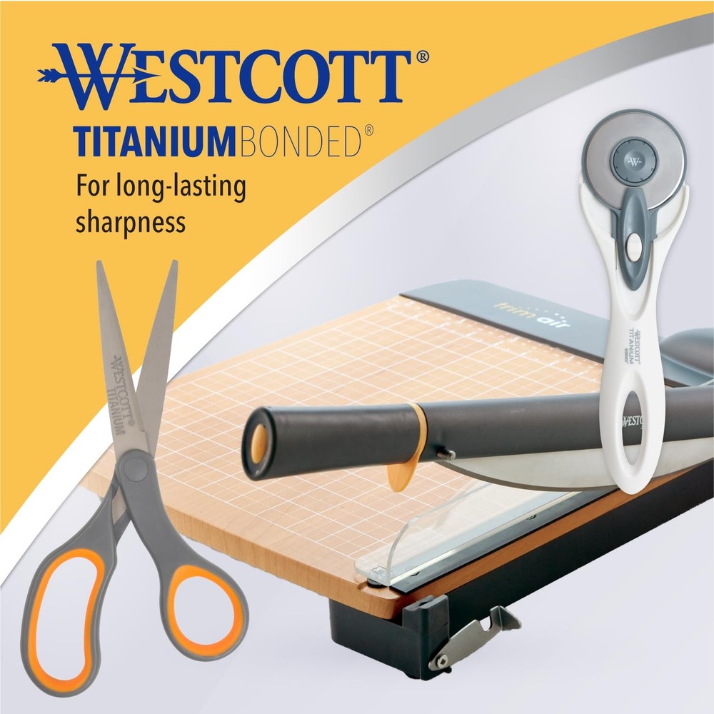 Titanium Bonded Scissors, Soft Handle, 8", Straight, Gray/Yellow, 6-Pack