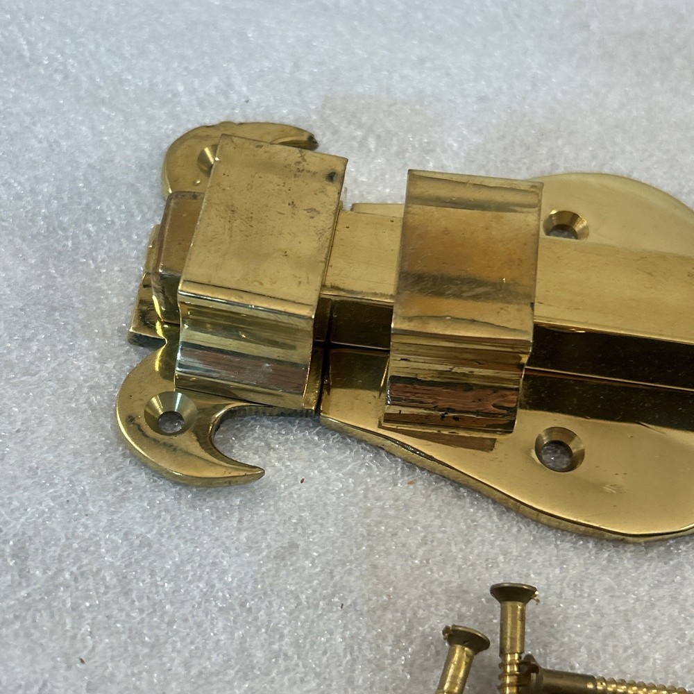 Vintage Ornate Solid Brass Surface Bolt Door Latch Fleur-de-Lis Slide Lock 10.5”