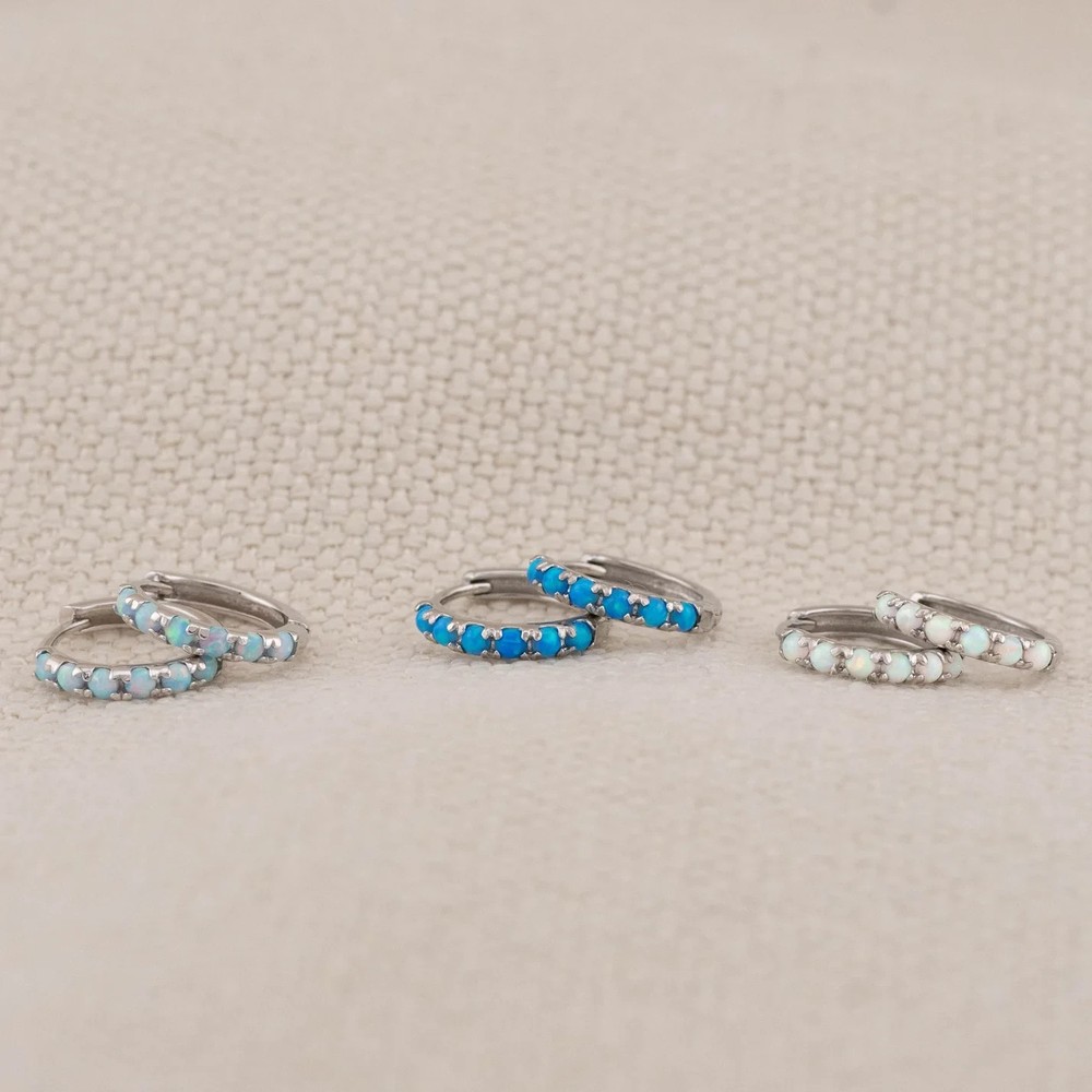Dainty fire opal stones on solid Sterling Silver 925 huggie hoops