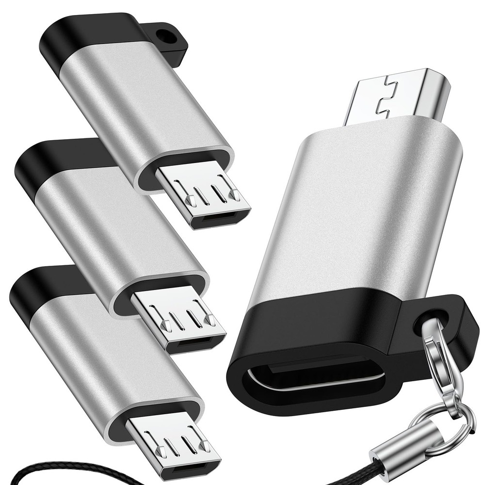 USB C to Micro Adapter, 4-Pack Type C Female Male Silver