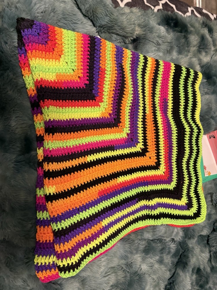 Handmade Crochet Geometric Multicolor Large Retro Sofa Throw Blanket