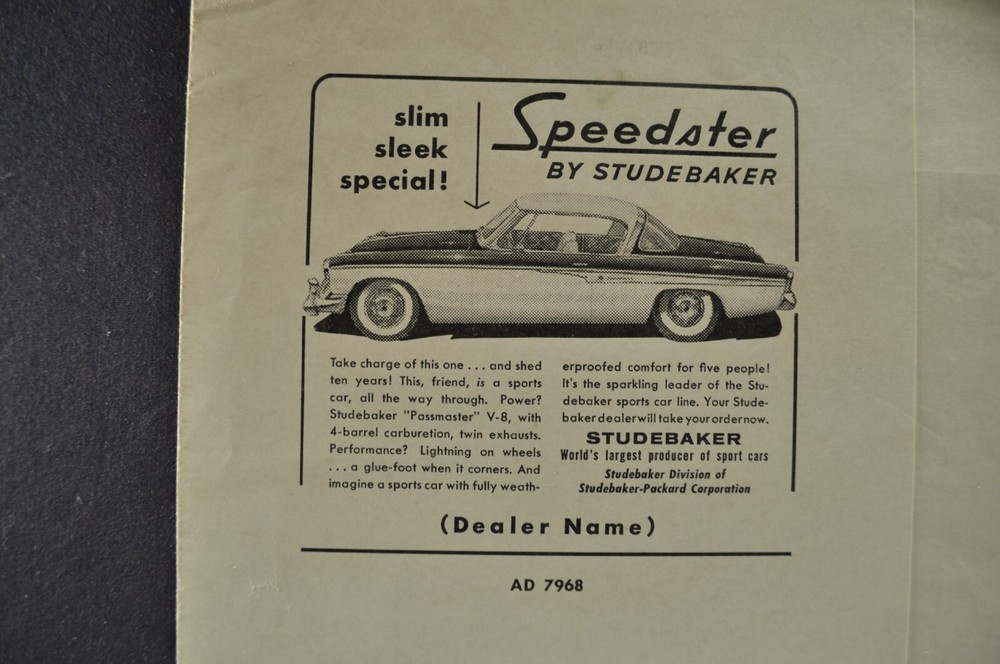 1955 Studebaker Speedster Dealer Ad Slick Sample Sheet Nice Original 55