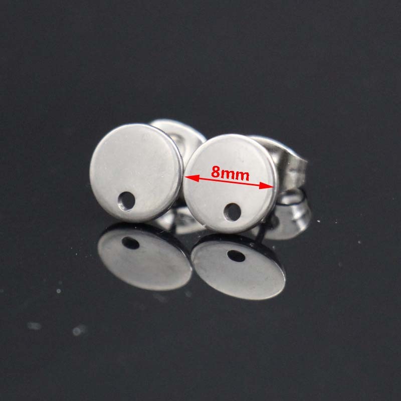 Stainless Steel Round Earring Posts/Base/Studs/Settings with Back 8mm for Dangle