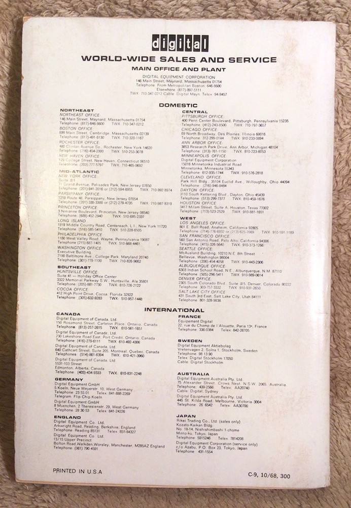 DEC PDP-8/L Users Handbook Original 1968 Digital