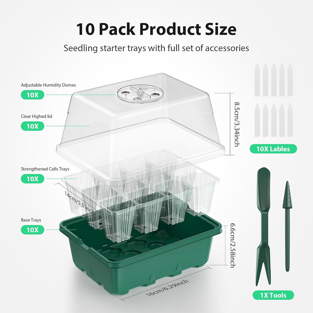 Seed Starter Tray, 10PCS Seed Starter Kit, Seedling Starter Trays with Heightene