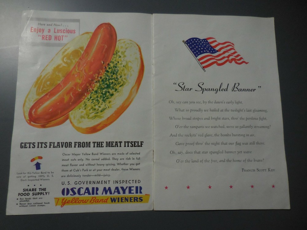 1944 Brooklyn Dodgers at Cubs Wrigley Field Program Unscored