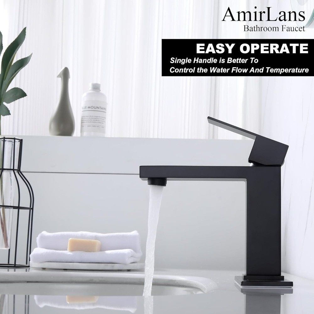 Matte Black Single Hole Bathroom Faucet with Up Drain Single Handle Deck