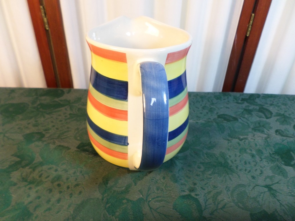 76 oz Beautiful Swirl Hand Painted Handled Multicolor Striped Pitcher