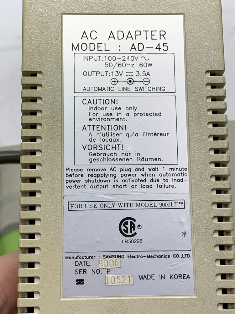 Vintage Leading Technology 9000LT Laptop Computer w/ AC Adapter - Broken Hinge
