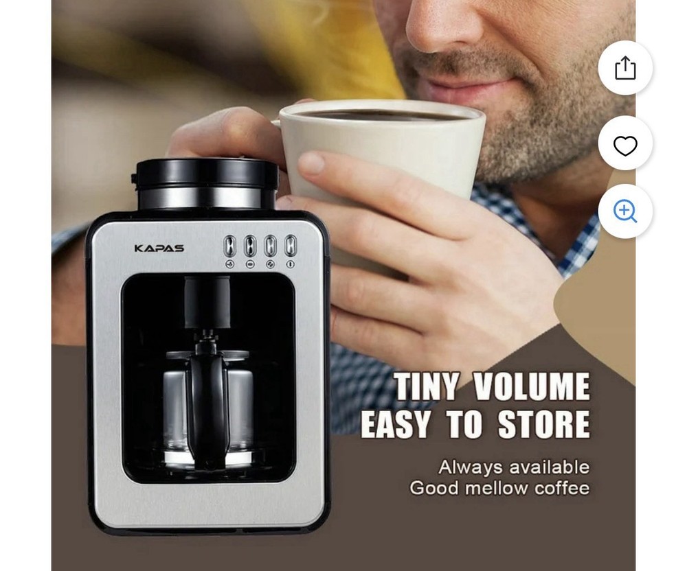 KAPAS Mini Automatic Coffee Machine With Grinding Function, Programmable Timer