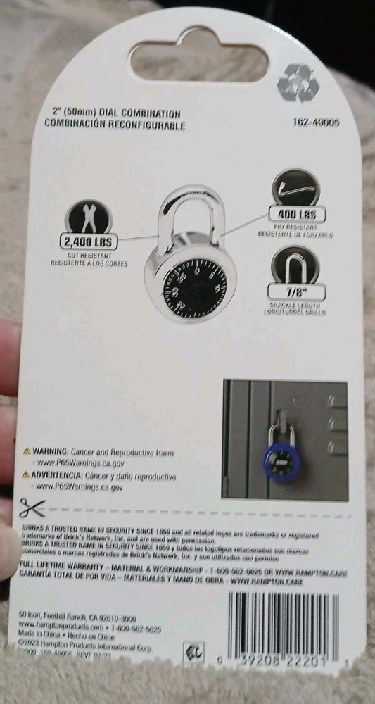 Brinks Security Combination Lock - Blue - Brand New Un opened