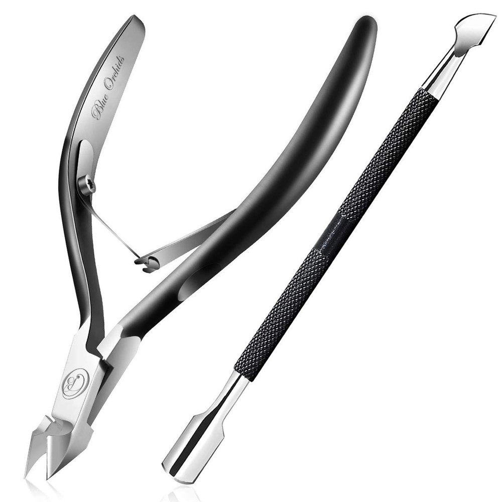 Cuticle Trimmer with Pusher - Half Jaw, Titanium Black