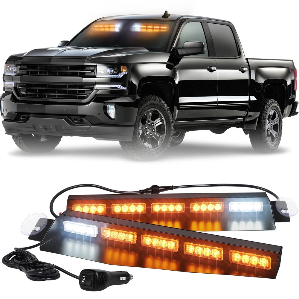 34" 40 LED Emergency Strobe Visor Lights Bar W/ Takedown Flash Windshield Amber