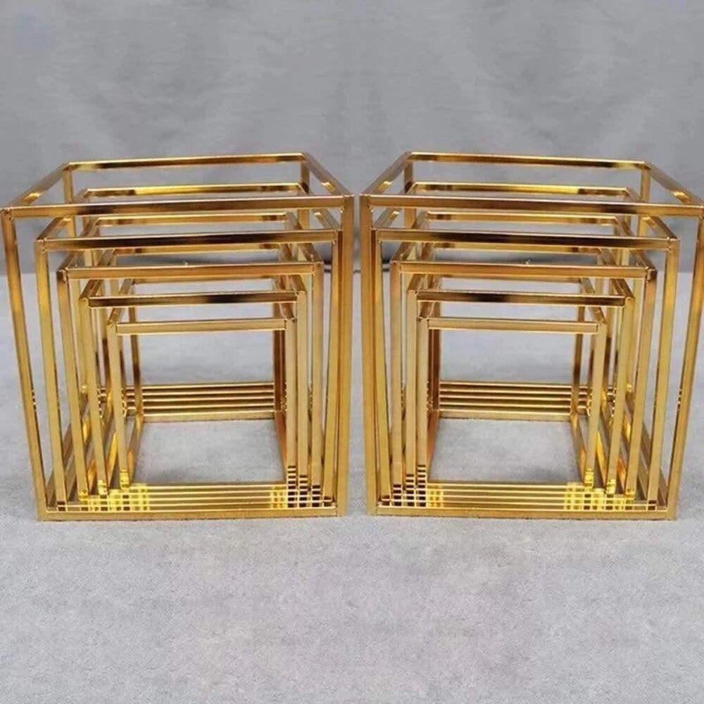 Gold Cube Dessert Table Stands | 5-Piece Cake Display Risers