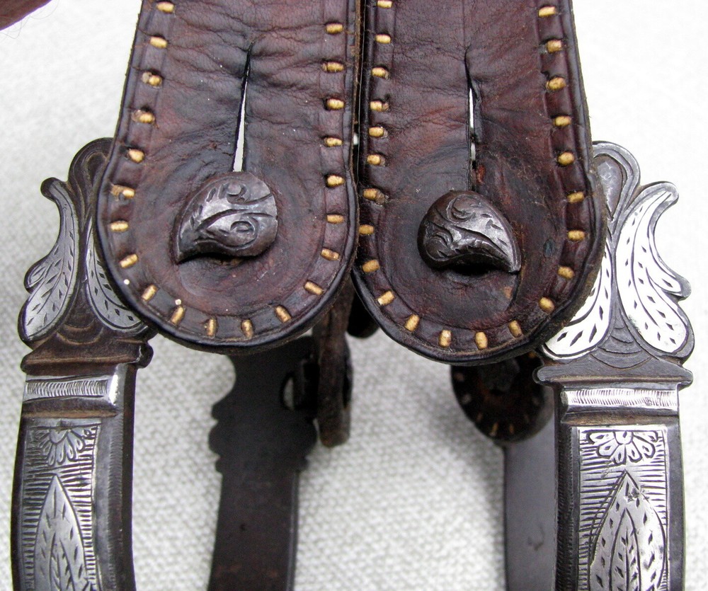 SPANISH COLONIAL TRANSITIONAL DBL MTD ENGRAVED 2 PATTERN CLOCK GEAR ROWELS c1850