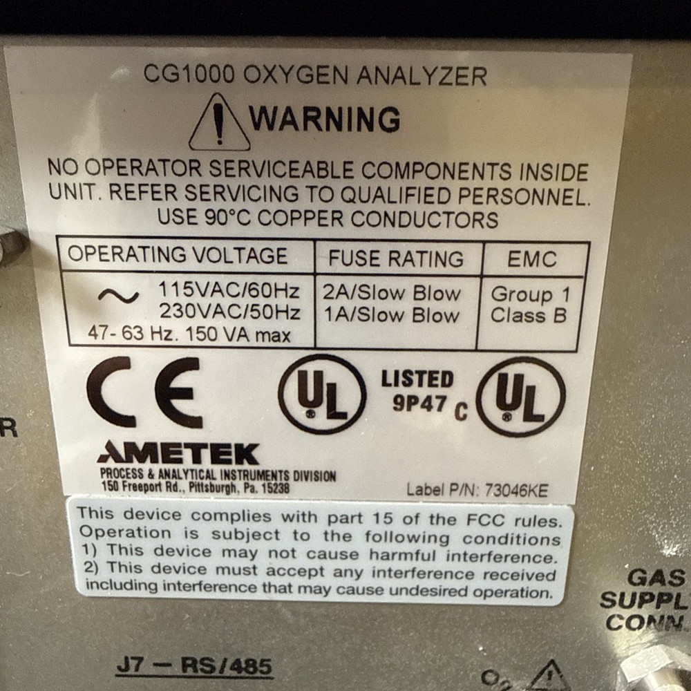 2 AMETEK Process Instruments Thermox CG-1000 Oxygen Analyzer Working
