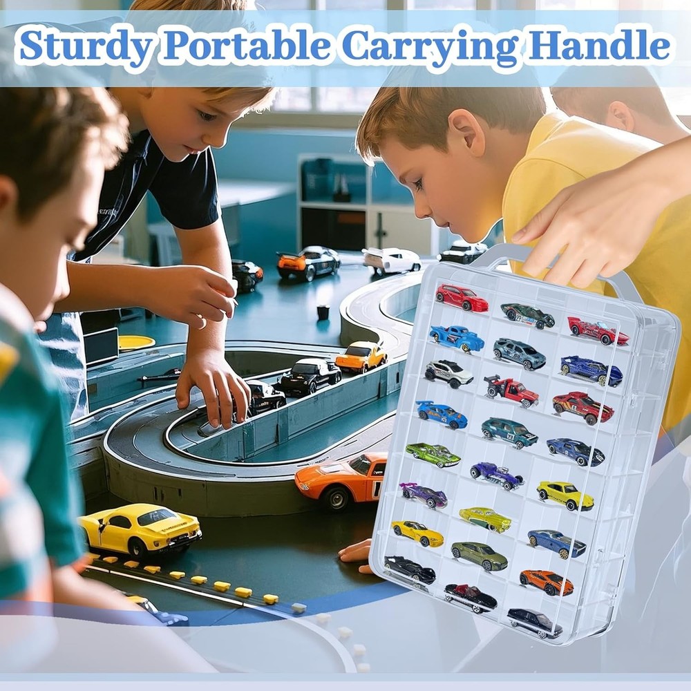 Double Sided Storage Case for Hot Wheels with Carrying Handle, Clear