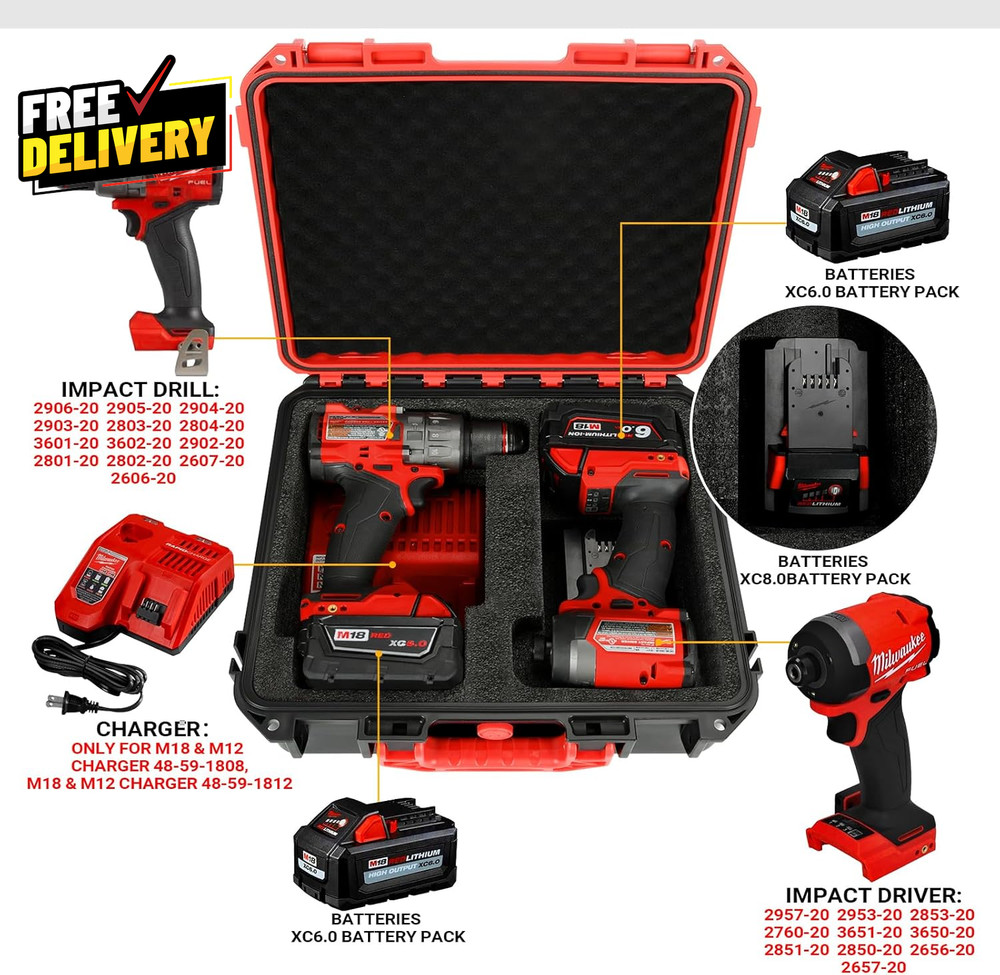 Tool Case for Milwaukee M18 Impact Drill Driver Combo Kit - Tool Box