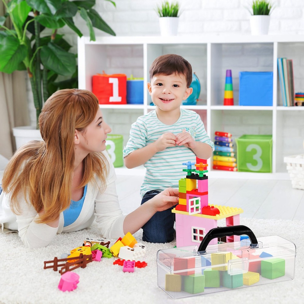 4 Pack Long Plastic Pencil Box, Stackable Trading Playing Card Storage Organi...