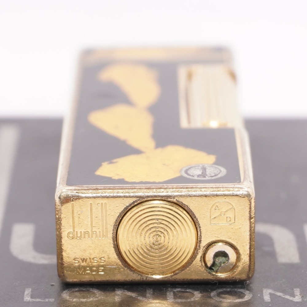 Dunhill Lighter Gold/Black_ With Gold Leaf_Ultrasonically Cleaned_WORKING