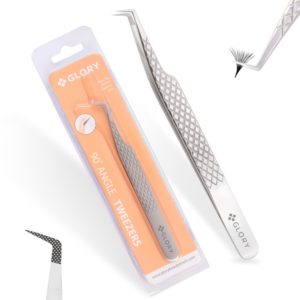 Glory 90 Degree Angle Lash Tweezers for Eyelash 90 Silver, Silver