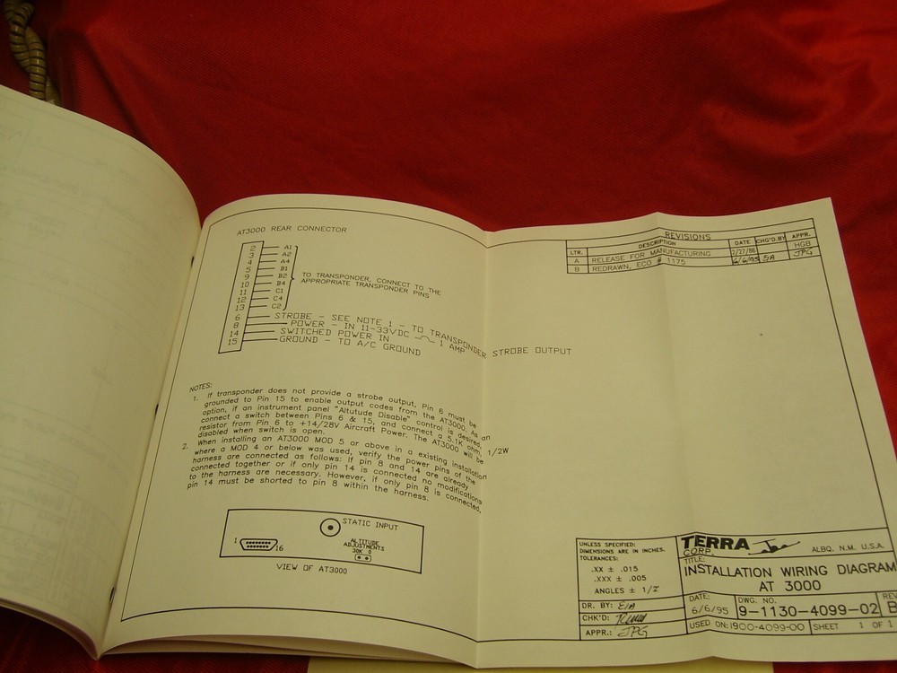 Terra AT3000 Altitude Encoder Operator/Installation Aviation Manual Avionics