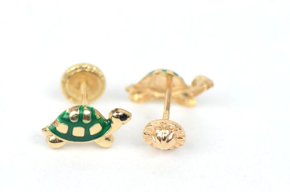 14K Yellow Gold Turtle Screw Backs Children's Stud Earrings