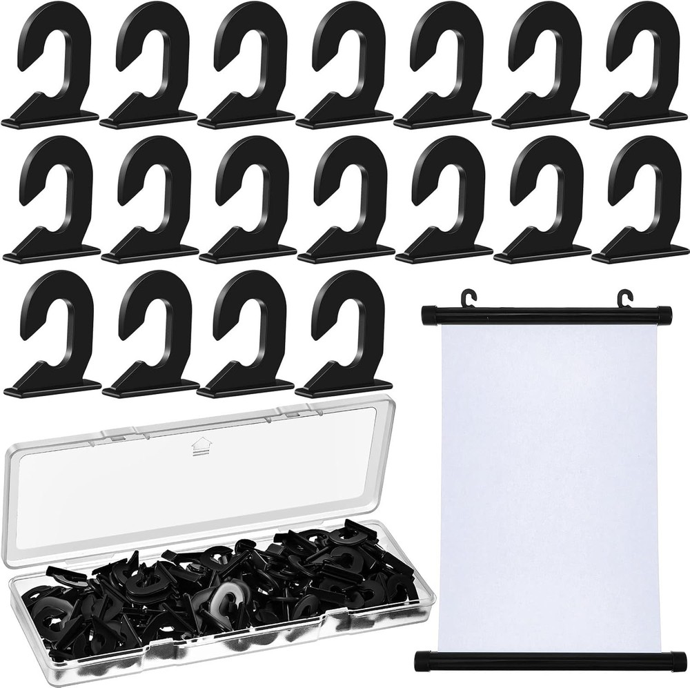 100 Pieces Scroll Hooks Home Decor Wall Poster Black