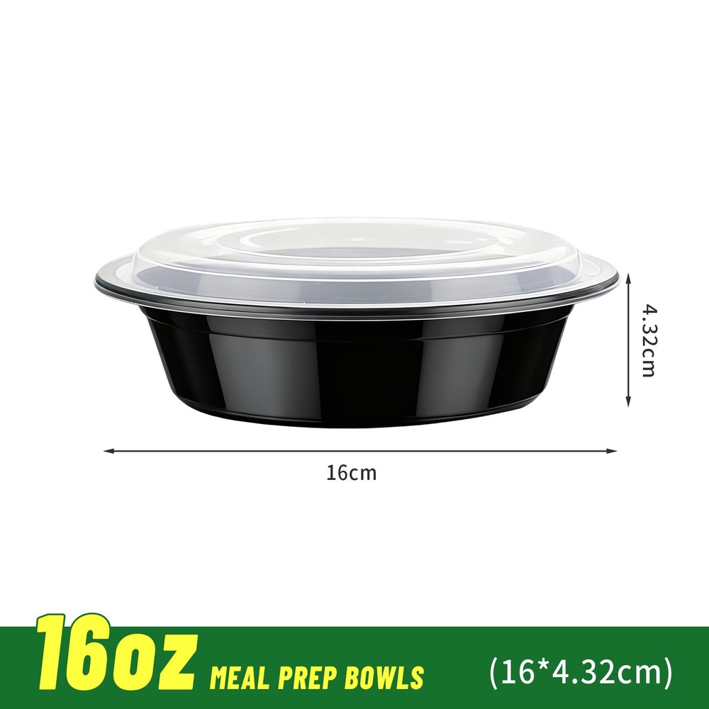 16oz Stackable Black Containers Leakproof for Takeout/Meal Prep