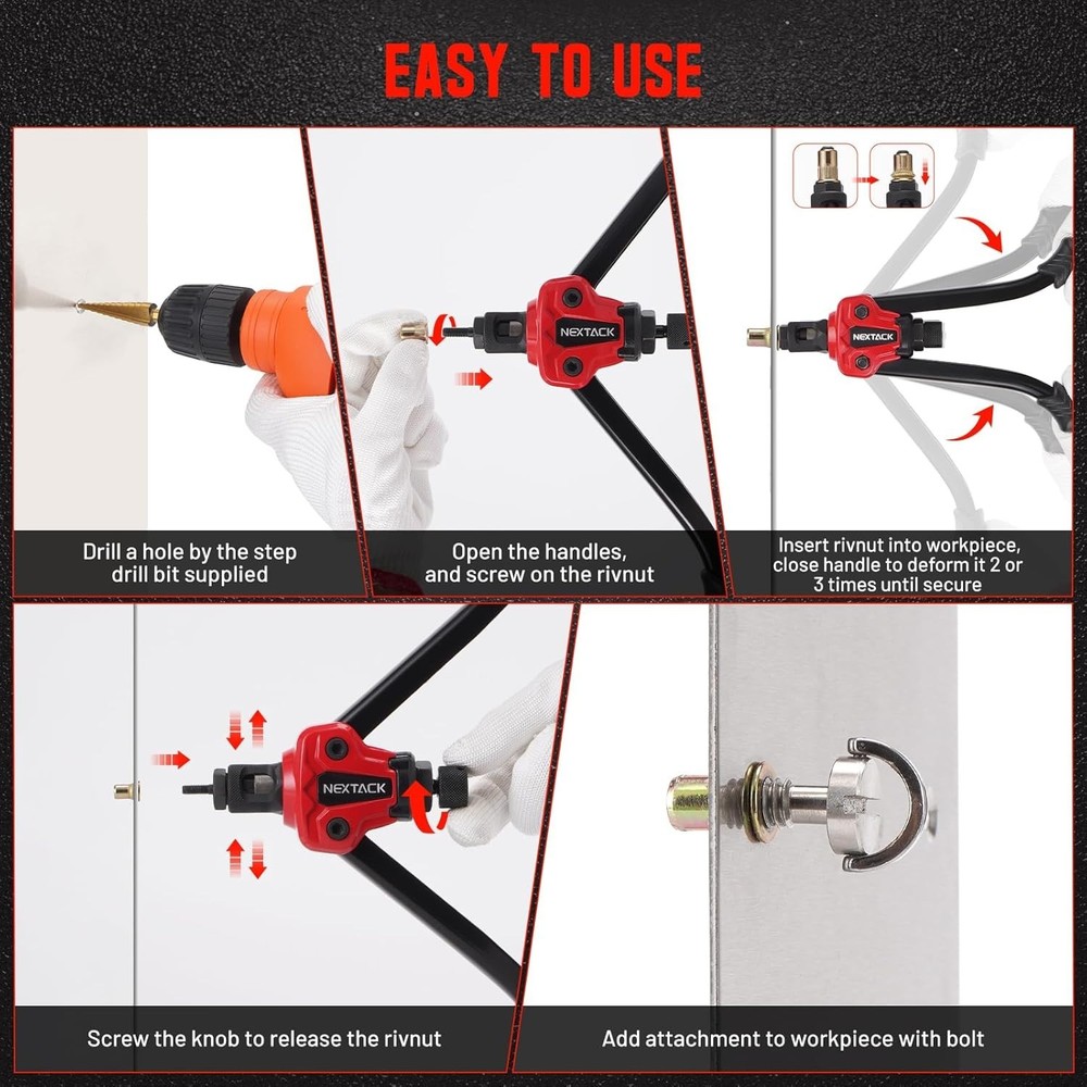 Rivet Nut Tool Kit w/ Step Drill Bit 120 Nutserts, Heavy Duty Rivnut Tool Set