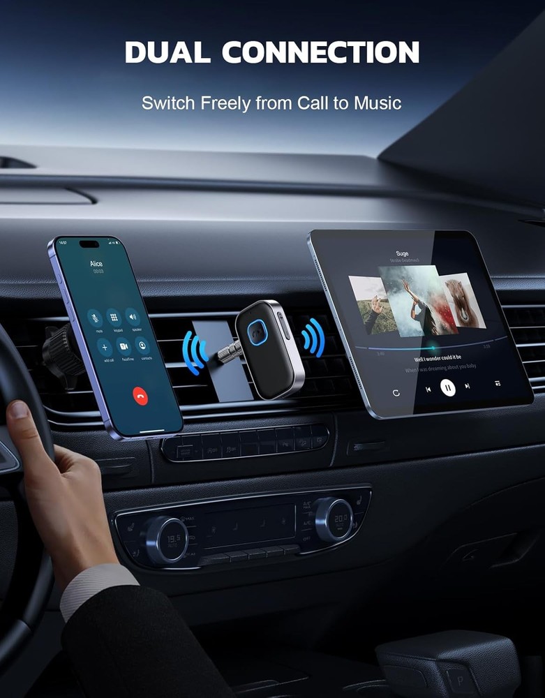 COMSOON Bluetooth Receiver for Car, Noise Cancelling 3.5mm AUX Black+Silver