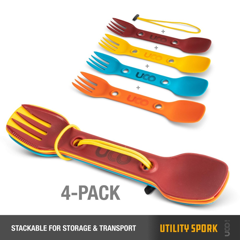 Utility Spork Camping Spoon-Fork-Knife Utensil, 4 Pack