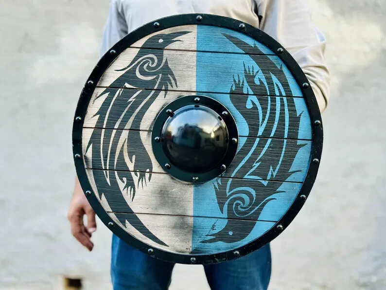 Medieval Viking Raven Eivor Valhalla Raven Authentic Battle-Worn Shield