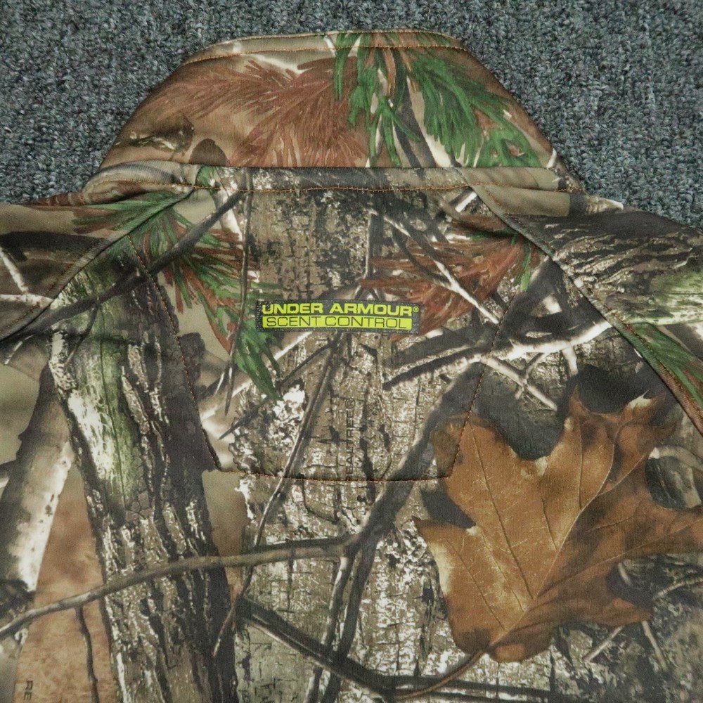 Under Armour Pullover Mens Small Brown Camo Fleece Quarter Zip Scent Control