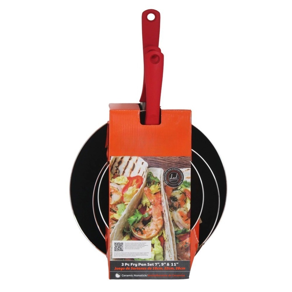 3-Piece Nonstick Ceramic Cookware Set, 7"/9"/11", Red​