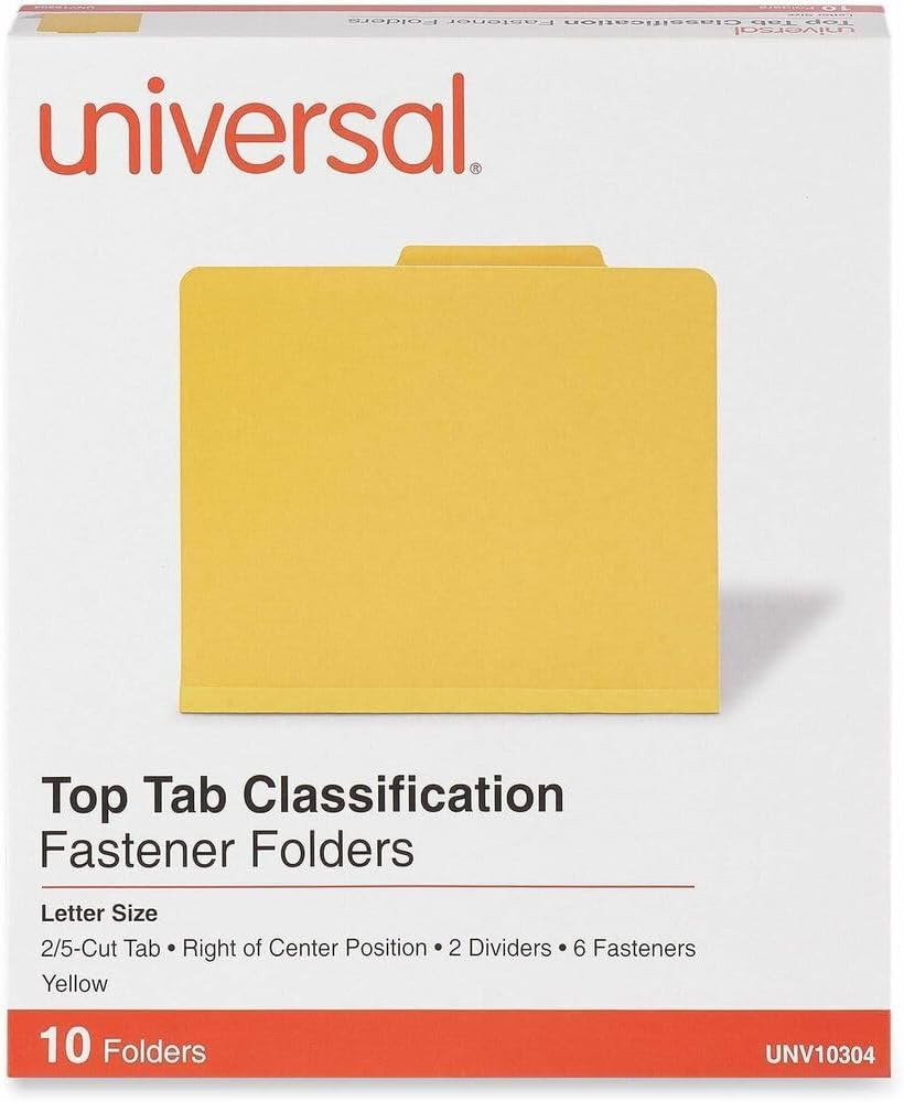 Pressboard Classification Folders, Letter, Six-Section, Yellow, 10/Box (10304)