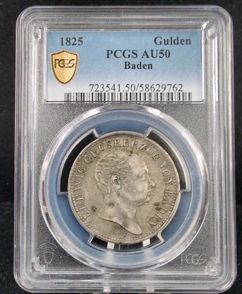1825  Gulden, PCGS AU50 BADEN #6572