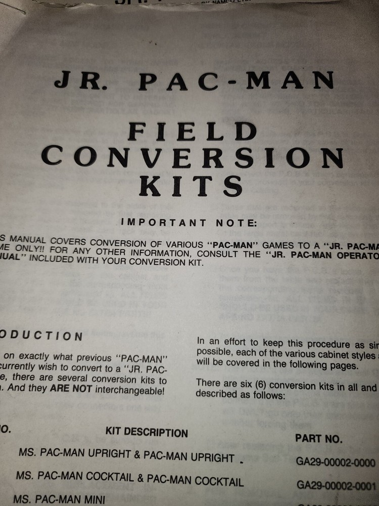 Jr. Pac-Man Manual Arcade Bally Pacman