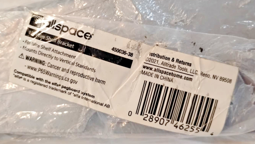 AllSpace Shelf Bracket for Pegboard Wall Mount System Gray, Model 450036-38