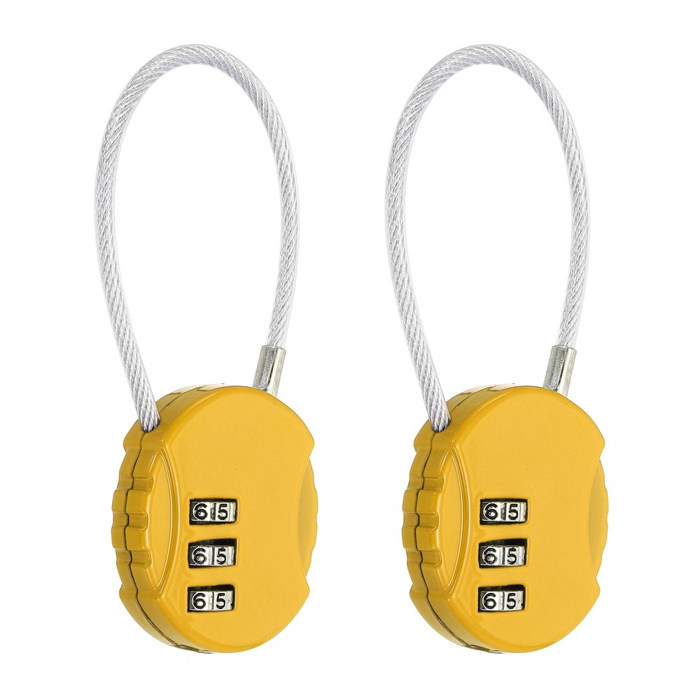 2-Pack Combination Padlock, 3 Digit Round Shaped Cable Luggage Lock [Yellow]