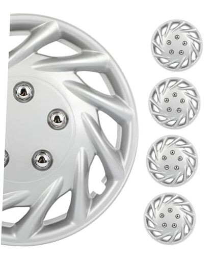 Rust-Proof 14-Inch Silver Hubcaps 4-Pack, Quick fit for Various Vehicles,