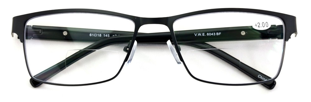Men Premium Rectangle Metal Clear Bifocal Reading Glasses Large Reader 152mm Wid
