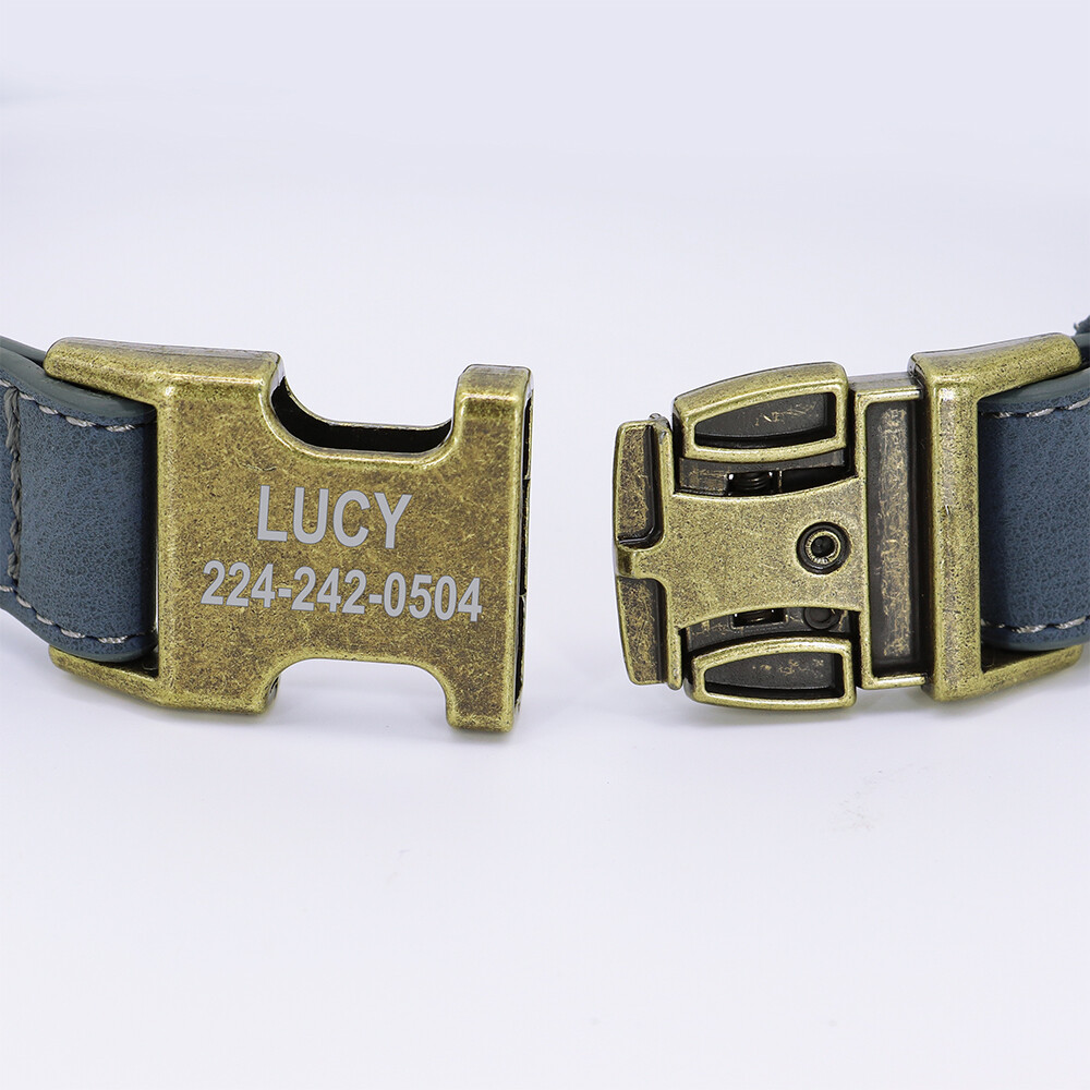 Personalized Dog Collar Soft Leather Brass Buckle Custom Name Plate Adjustable