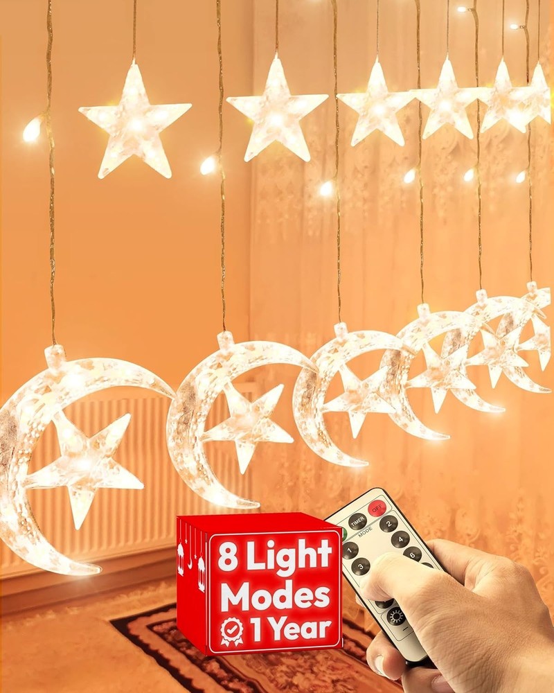 Cozy Indoor Ramadan String Lights - 17ft Remote Controlled with 8 Lighting Modes