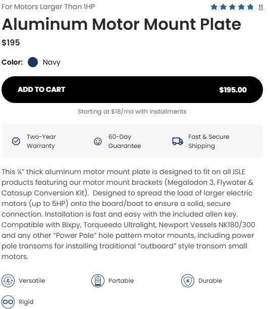 ISLE Inflatable Paddle Board Motor Mount Plate